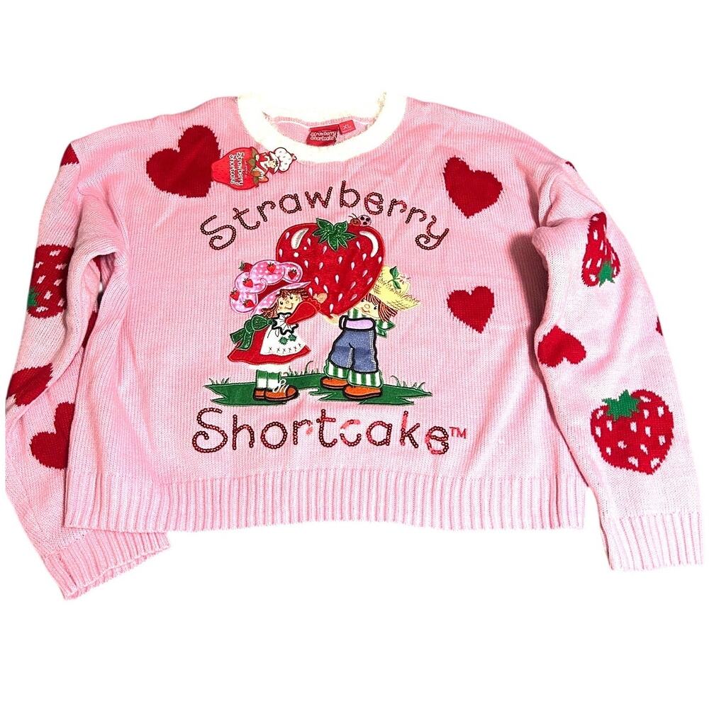 NWT Strawberry Shortcake Sequin Applique Pink Long Sleeve Sweater Sz: XL